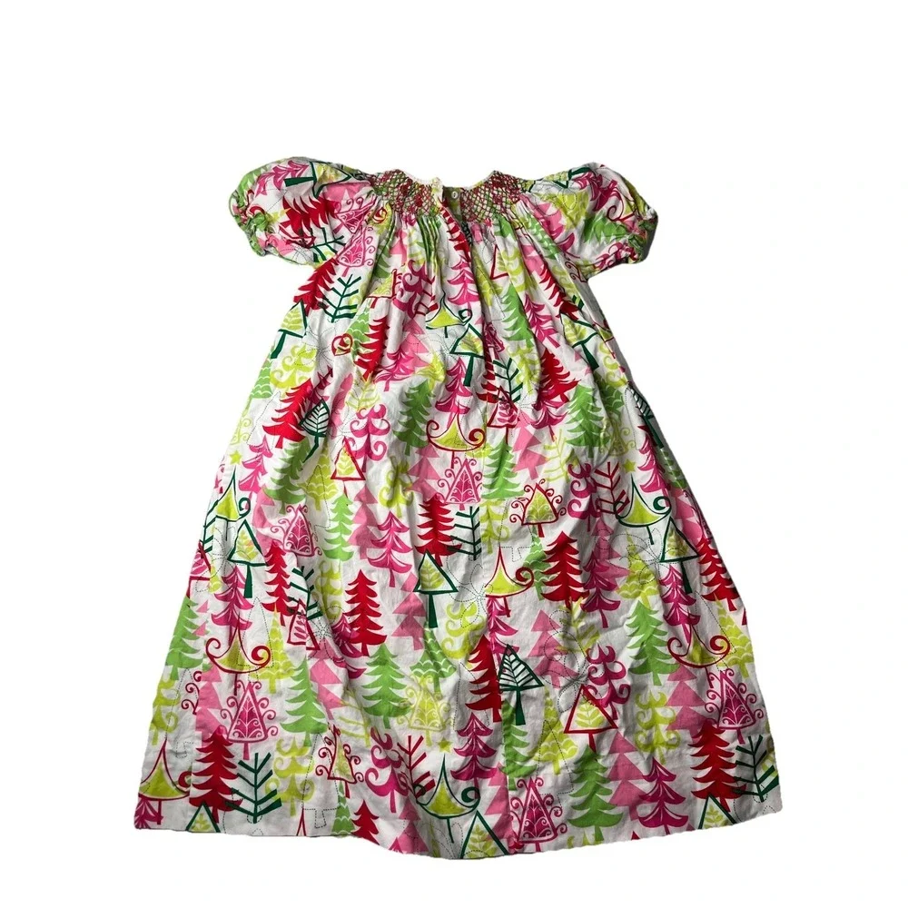 Amanda Remembered Smocked‎ Girls Dress Christmas Tree Print Size 6